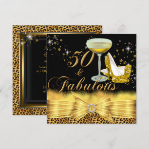 Invitación Leopard Print & Heels Gold 50 y fabuloso cumpleaño