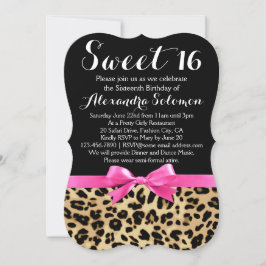 Invitación Leopard Print Hot Pink Bow Sweet 16th Birthday