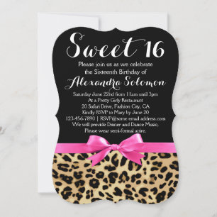 Invitación Leopard Print Hot Pink Bow Sweet 16th Birthday