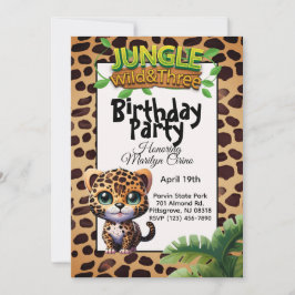 Invitación Leopard Print Kitty Cat Wild & Three Birthday 🐆