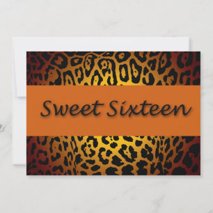 Invitación Leopard Print, Naranja y Black Sweet Dieciséis