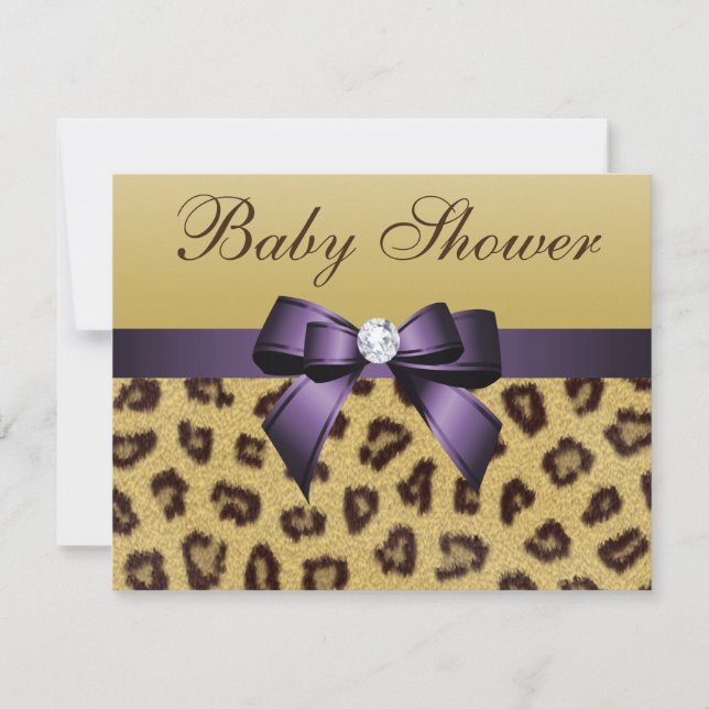 Invitación Leopard Print, Purple Bow Baby Shower (Anverso)