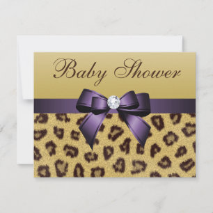 Invitación Leopard Print, Purple Bow Baby Shower