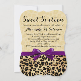 Invitación Leopard Print Purple Bow Sweet 16 Party Invitation