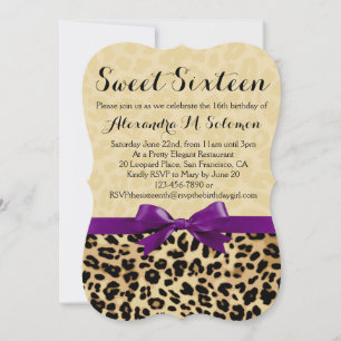 Invitación Leopard Print Purple Bow Sweet 16 Party Invitation