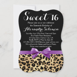 Invitación Leopard Print Purple Bow Sweet 16th Birthday