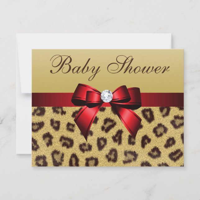 Invitación Leopard Print, Red Bow Baby Shower (Anverso)