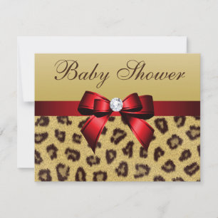 Invitación Leopard Print, Red Bow Baby Shower