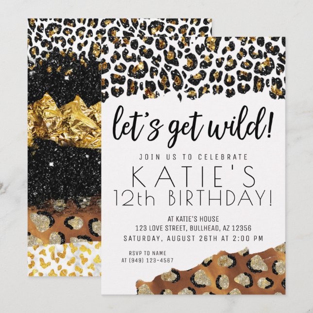 Invitación Leopard Print Vamos a conseguir el cumpleaños del  (Anverso / Reverso)