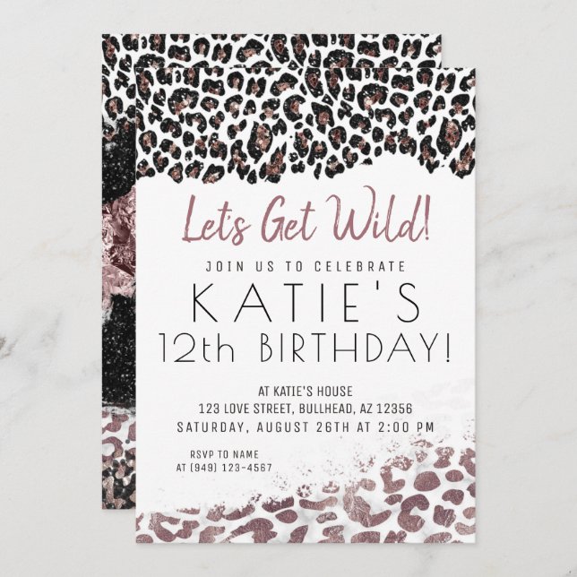 Invitación Leopard Print Vamos a conseguir un Rosa salvaje (Anverso / Reverso)