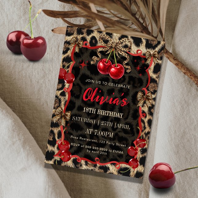 Invitación Leopard Print Wild Cherry Glam Birthday (Subido por el creador)