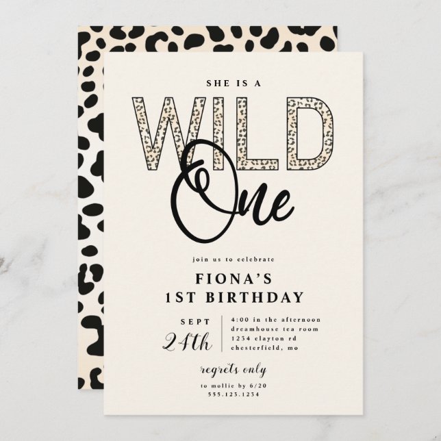 Invitación Leopard Print Wild Un cumpleaños (Anverso / Reverso)