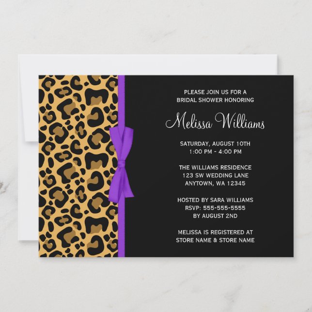 Invitación Leopard Purple Printbon Bridal Shower (Anverso)