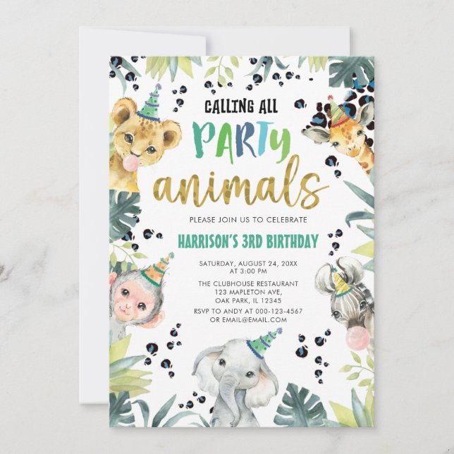Invitación Leopard Safari llama cumpleaños a todos los animal (Anverso)