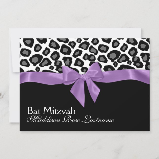 Invitación Leopard Spots and Purple Ribbon Bat Mitzvah (Anverso)