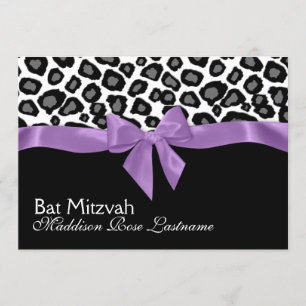 Invitación Leopard Spots and Purple Ribbon Bat Mitzvah