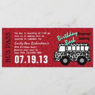 Invitación Leopard Spots Bus Pass Birthday Party