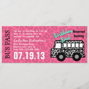 Invitación Leopard Spots Bus Pass Birthday Party