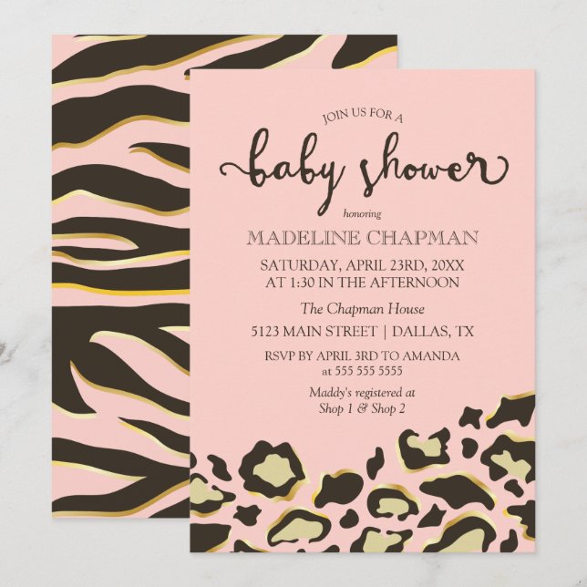 Invitación Leopard Spots & Tiger Stripes Baby Shower (Anverso / Reverso)