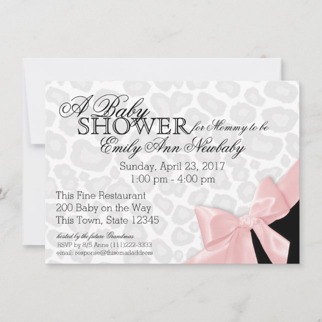 Invitación Leopard Spots y Pink Ribbon Baby Shower (Anverso)