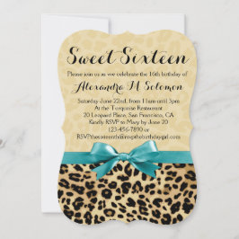 Invitación Leopard Turquoise Bow Sweet 16 Party Invitation