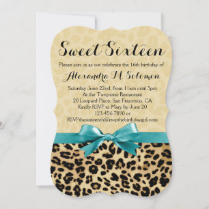 Invitación Leopard Turquoise Bow Sweet 16 Party Invitation