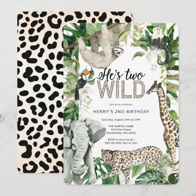Invitación Leopard Two Wild Safari Birthday (Anverso / Reverso)