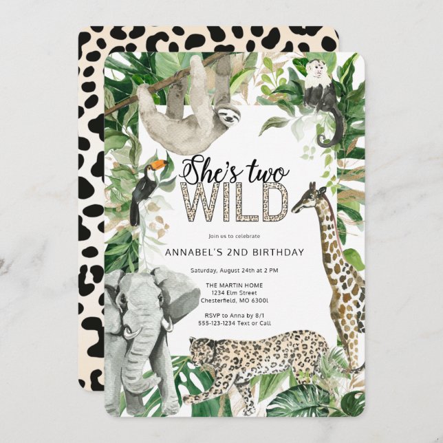 Invitación Leopard Two Wild Safari Birthday (Anverso / Reverso)
