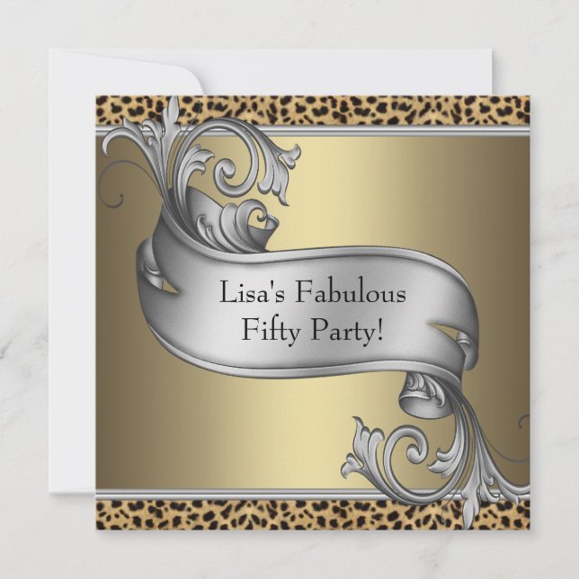 Invitación Leopard Womans Gold Fiesta de cumpleaños número 50 (Anverso)