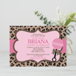Invitación Leopard y Baby Shower rosa