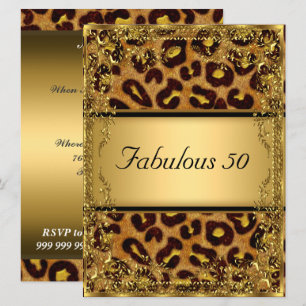Invitación Leopard y Gold Fabulous a los 50 cumpleaños