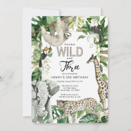 Invitación Leopard Young Wild and Three Safari Birthday