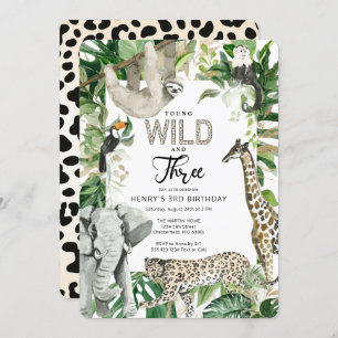 Invitación Leopard Young Wild and Three Safari Birthday