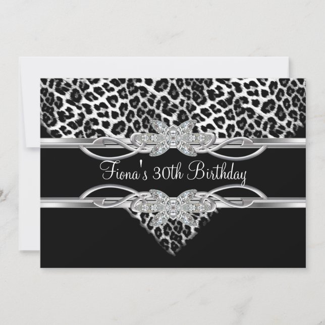 Invitación Leopardo blanco negro 30.ª joya de diamante (Anverso)