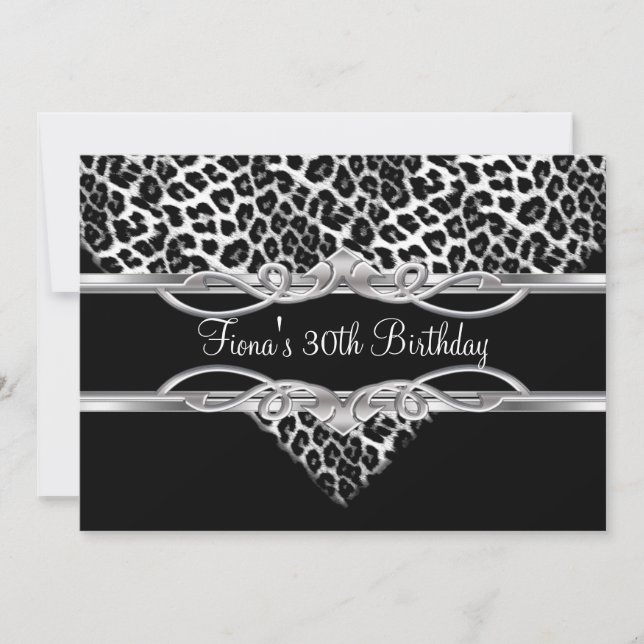 Invitación Leopardo Blanco Negro 30 Cumpleaños Elegante (Anverso)