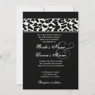 Invitación Leopardo blanco y negro que casa el papel metálico