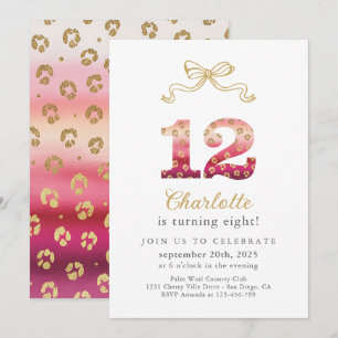 Invitación Leopardo de chita rosado y oro Imprimir 12º cumple