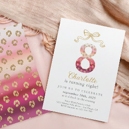 Invitación Leopardo de chita rosado y oro Imprimir 8 cumpleañ