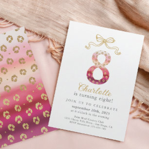 Invitación Leopardo de chita rosado y oro Imprimir 8 cumpleañ