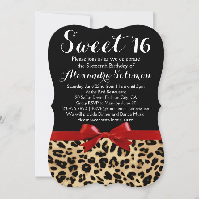 Invitación Leopardo de la cinta roja Imprimir brindis dulce 1 (Anverso)