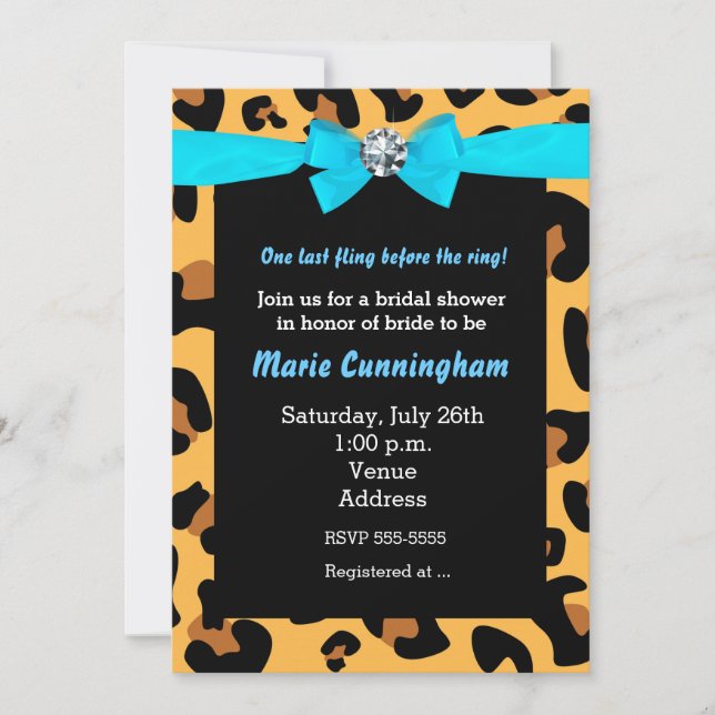 Invitación Leopardo de la Moda moderna Fiesta de arco azul de (Anverso)