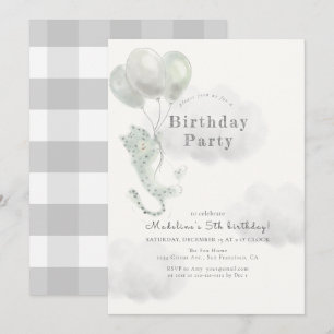 Invitación Leopardo de la nieve con los globos cumpleaños gri