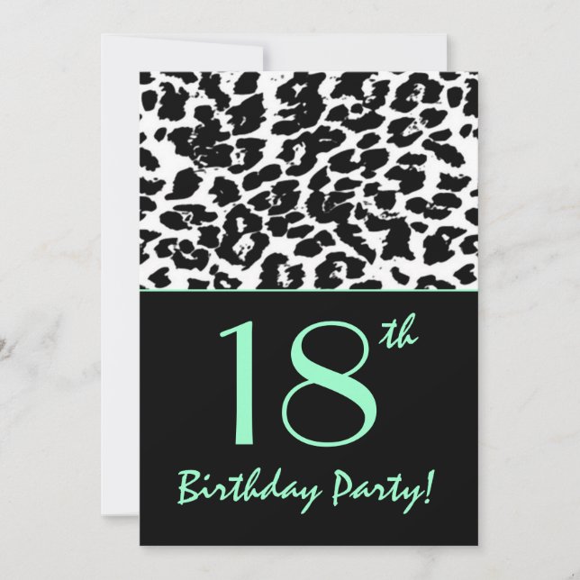 Invitación Leopardo de los cumpleaños número 18: Black White  (Anverso)