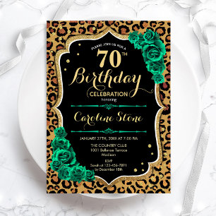 Invitación Leopardo de los Rosas verdes imprime el 70 anivers