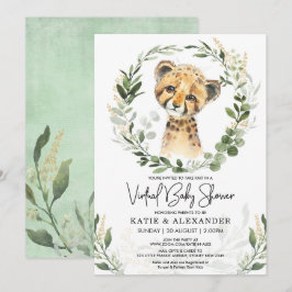 Invitación Leopardo de oro de color verde de Baby Shower virt