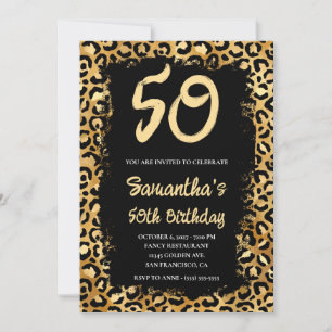 Invitación Leopardo de oro pintado negro 50 cumpleaños