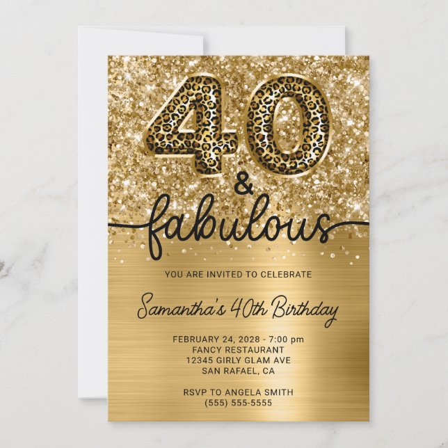Invitación Leopardo de oro Purpurinoso 40 y fabuloso (Anverso)