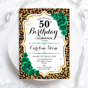 Invitación Leopardo de oro verde Imprimir 50 cumpleaños