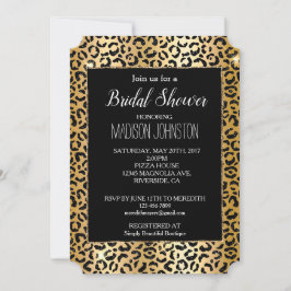 Invitación Leopardo de Purpurina negro dorado amarillo glam