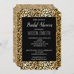 Invitación Leopardo de Purpurina negro dorado amarillo glam